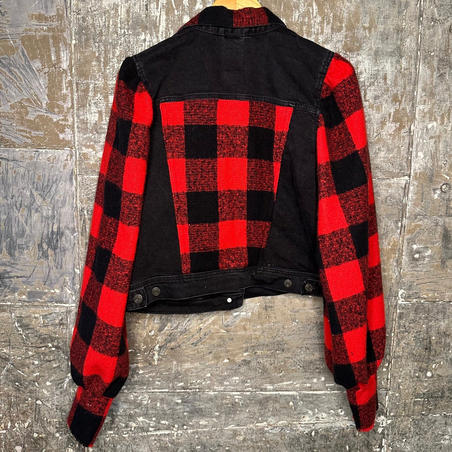 feminine red black lumberjack + black denim