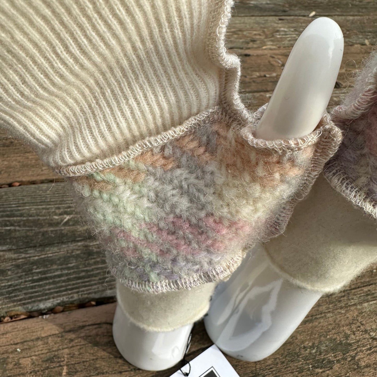 ivory cashmere + pastel weave wool fingerless mittens