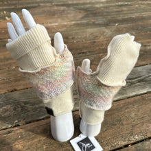 Load image into Gallery viewer, ivory cashmere + pastel weave wool fingerless mittens
