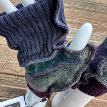 Load image into Gallery viewer, navy, green + burgundy plaid felted fingerless mittens
