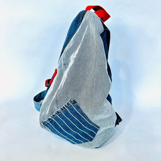 denim sling backpack