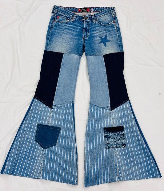 low rise vintage striped patchy bell bottoms
