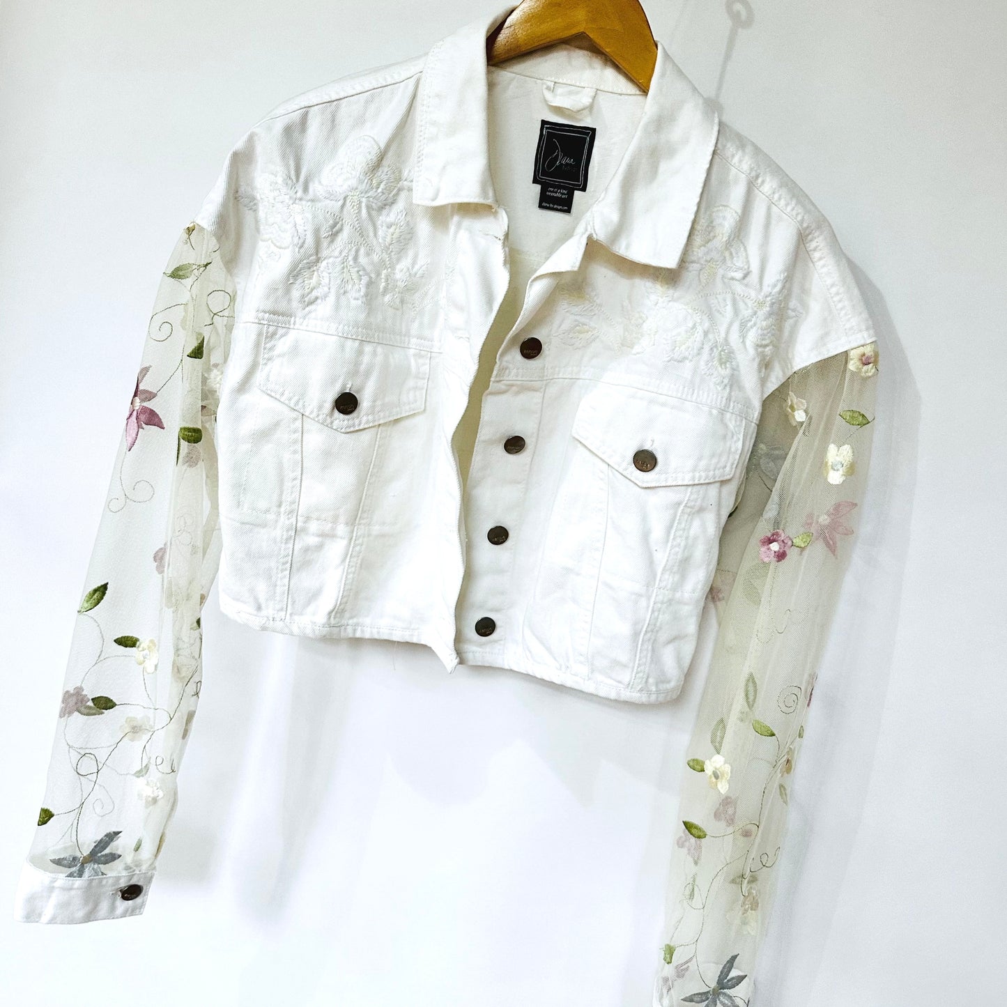 white floral denim + mesh
