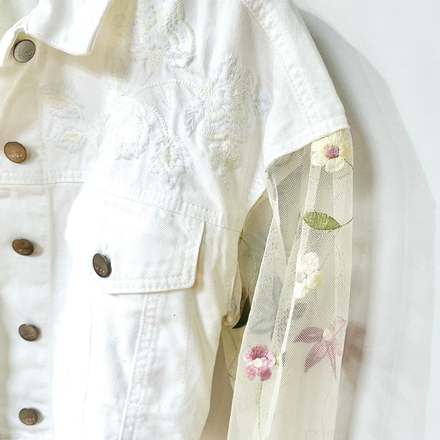 white floral denim + mesh