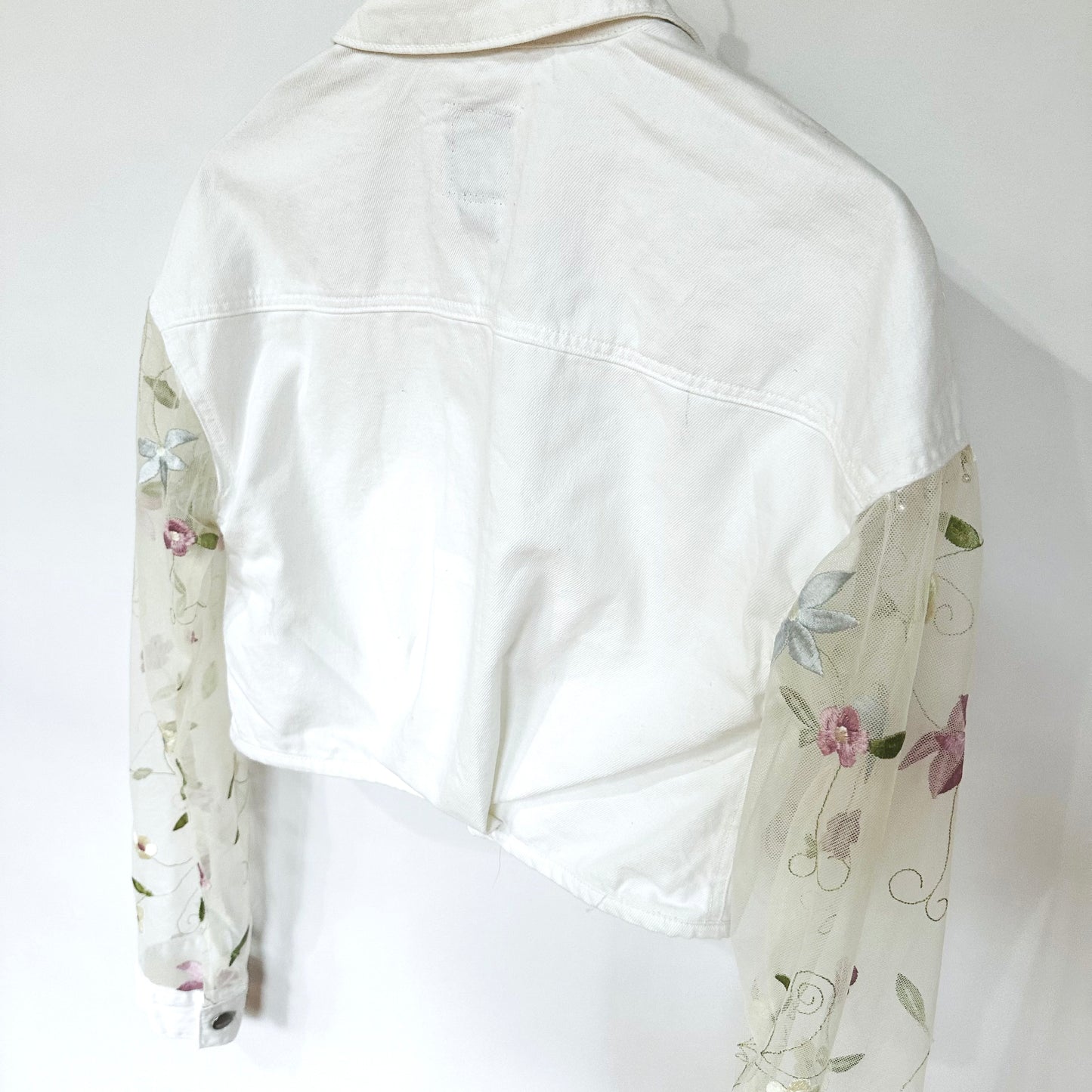 white floral denim + mesh