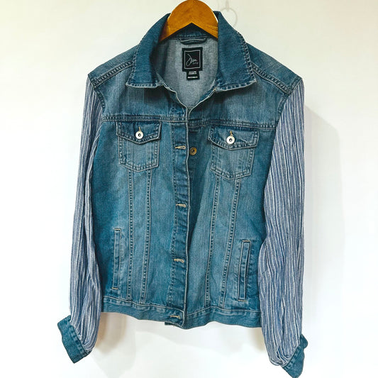 silver streaked blue denim jacket