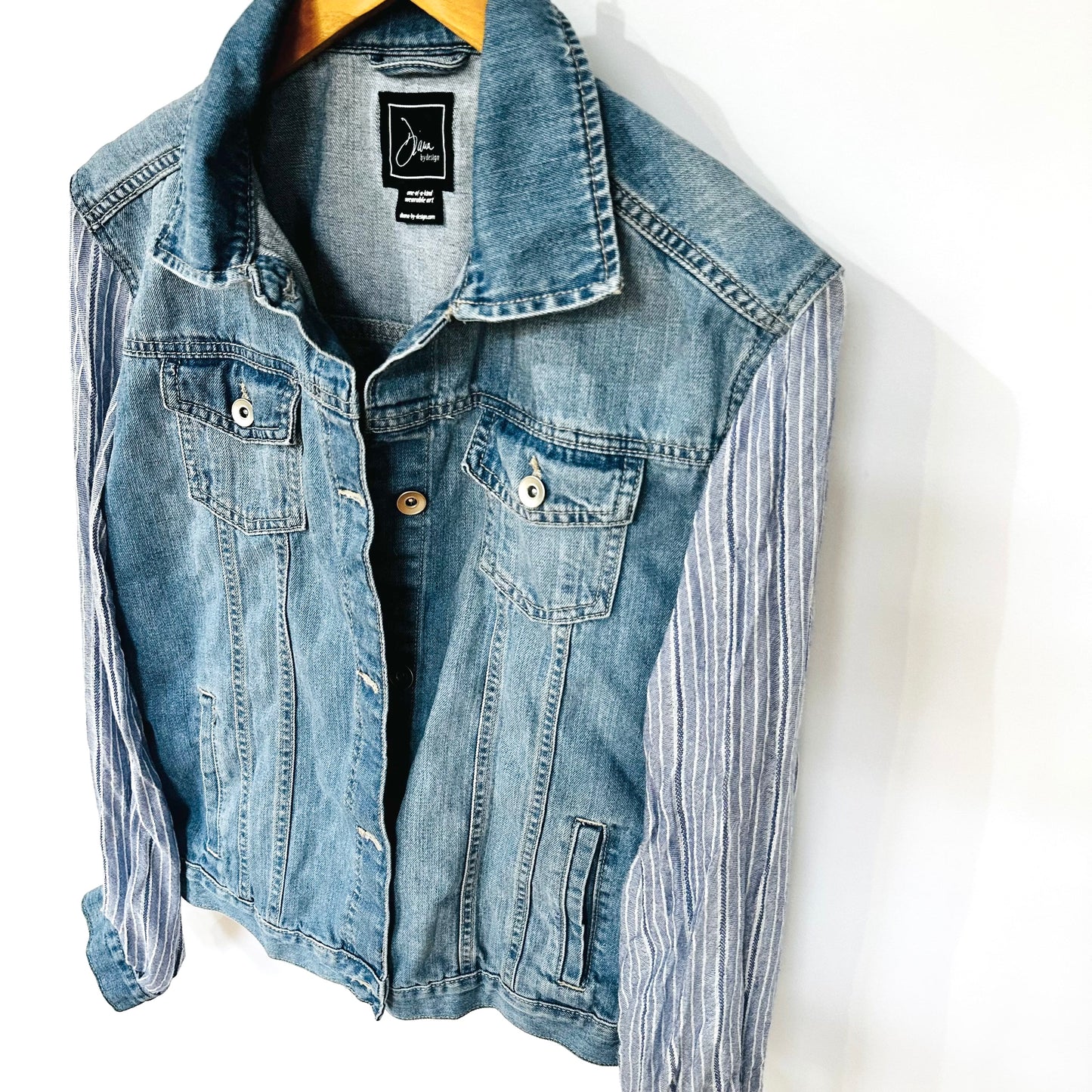 silver streaked blue denim jacket