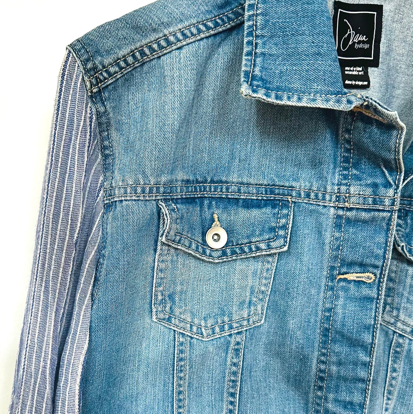 silver streaked blue denim jacket