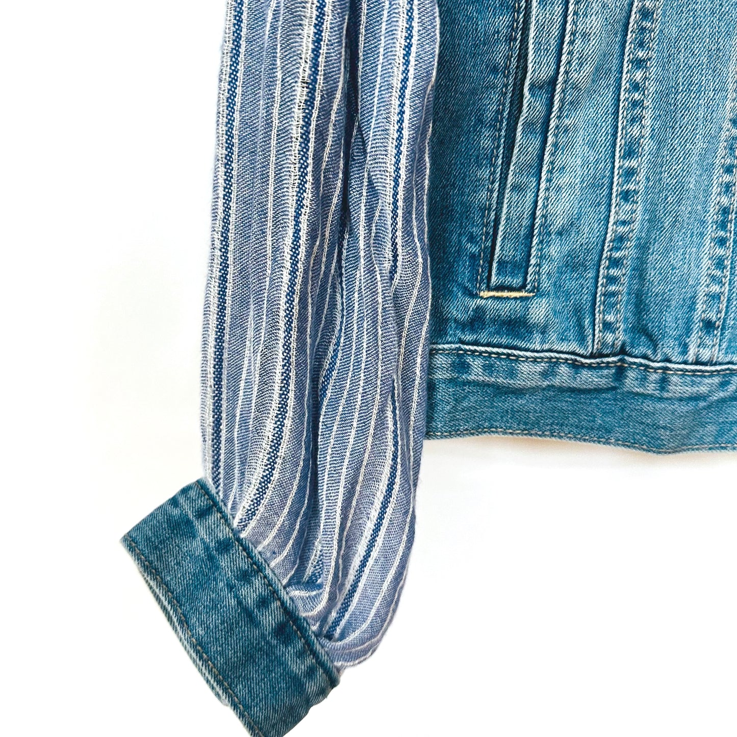silver streaked blue denim jacket