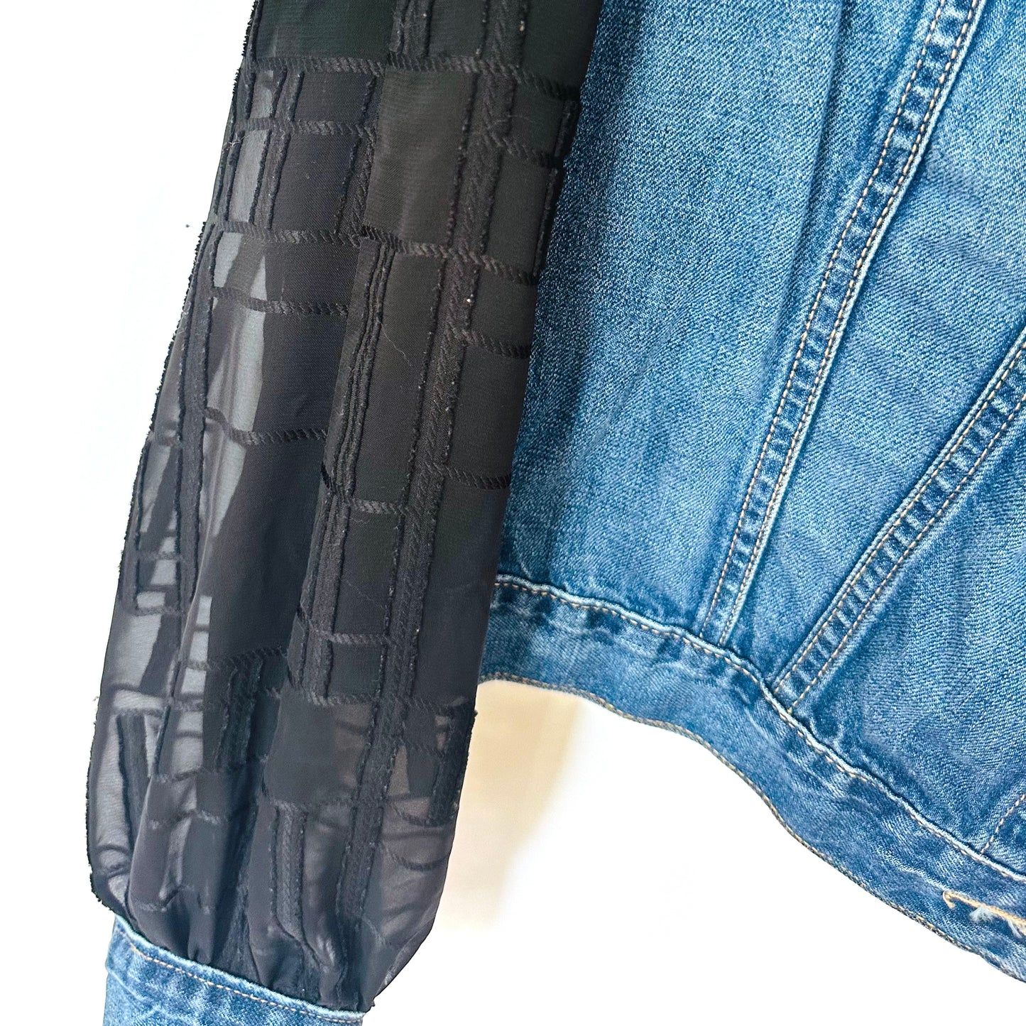 black + blue denim jacket