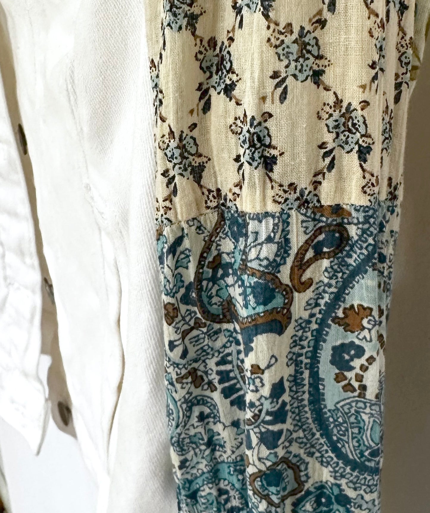 florals + white denim jacket