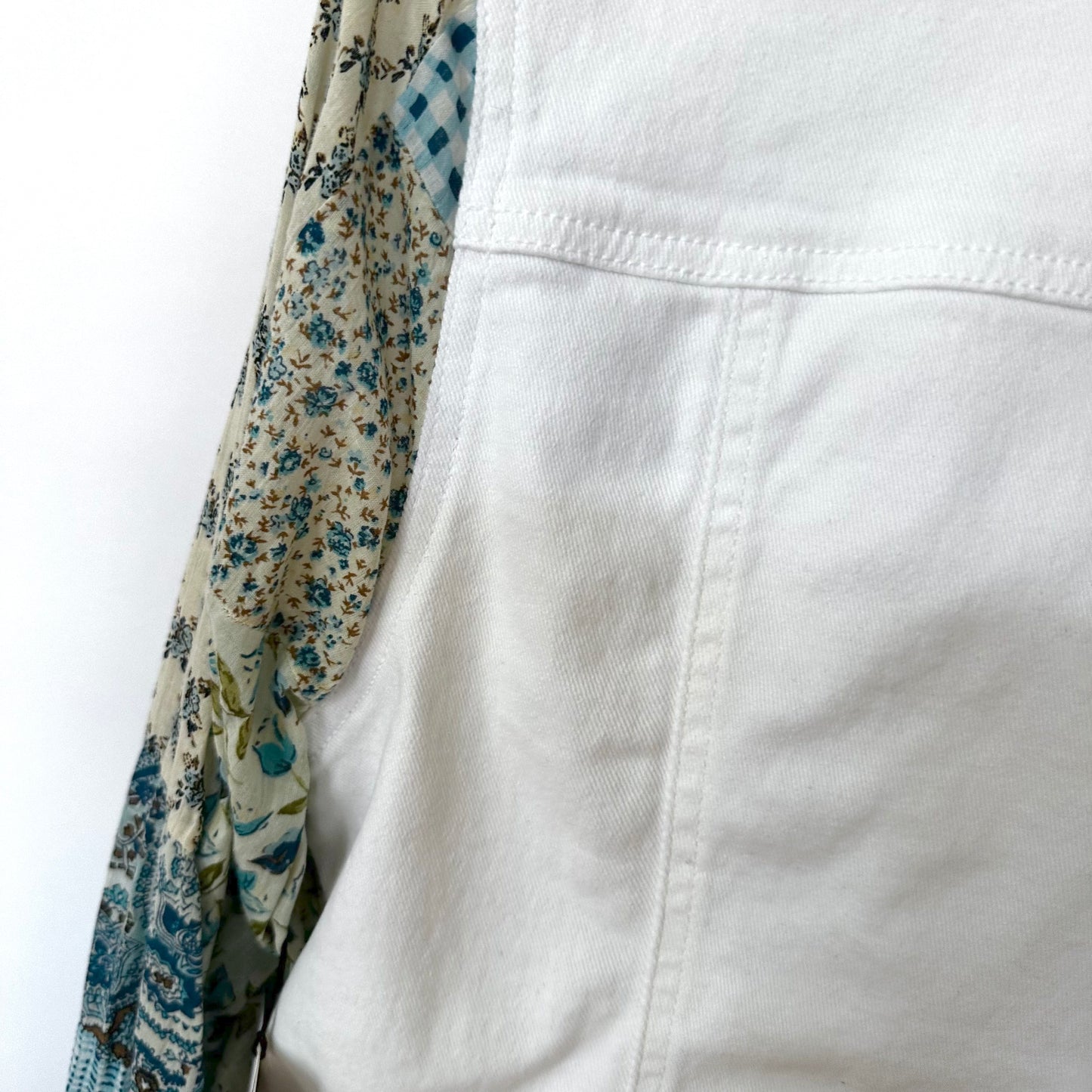 florals + white denim jacket