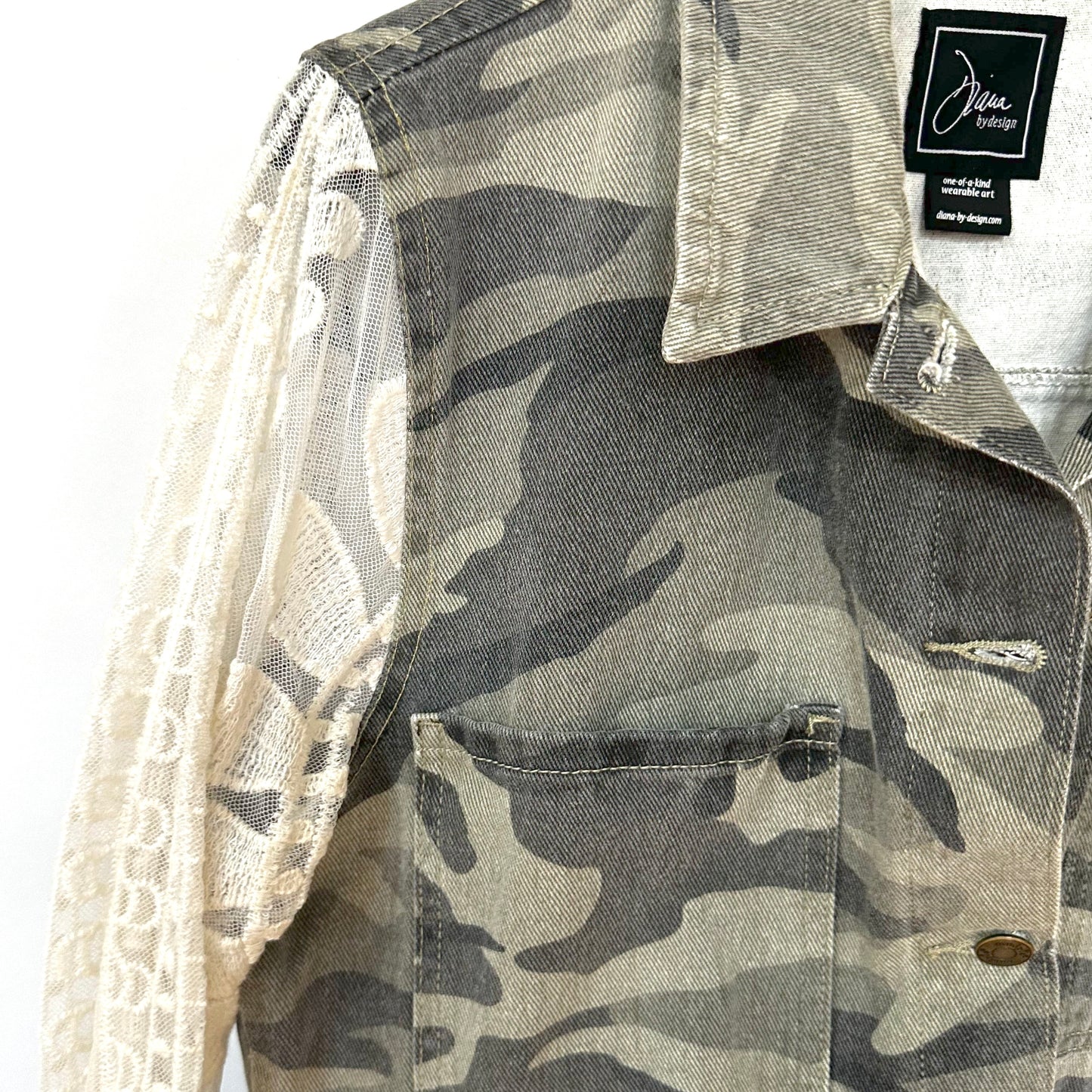 peplum distressed camo + lace