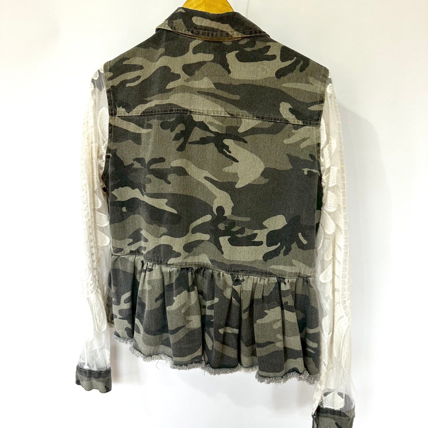 peplum distressed camo + lace