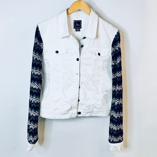 black + white zigzag vintage white denim jacket