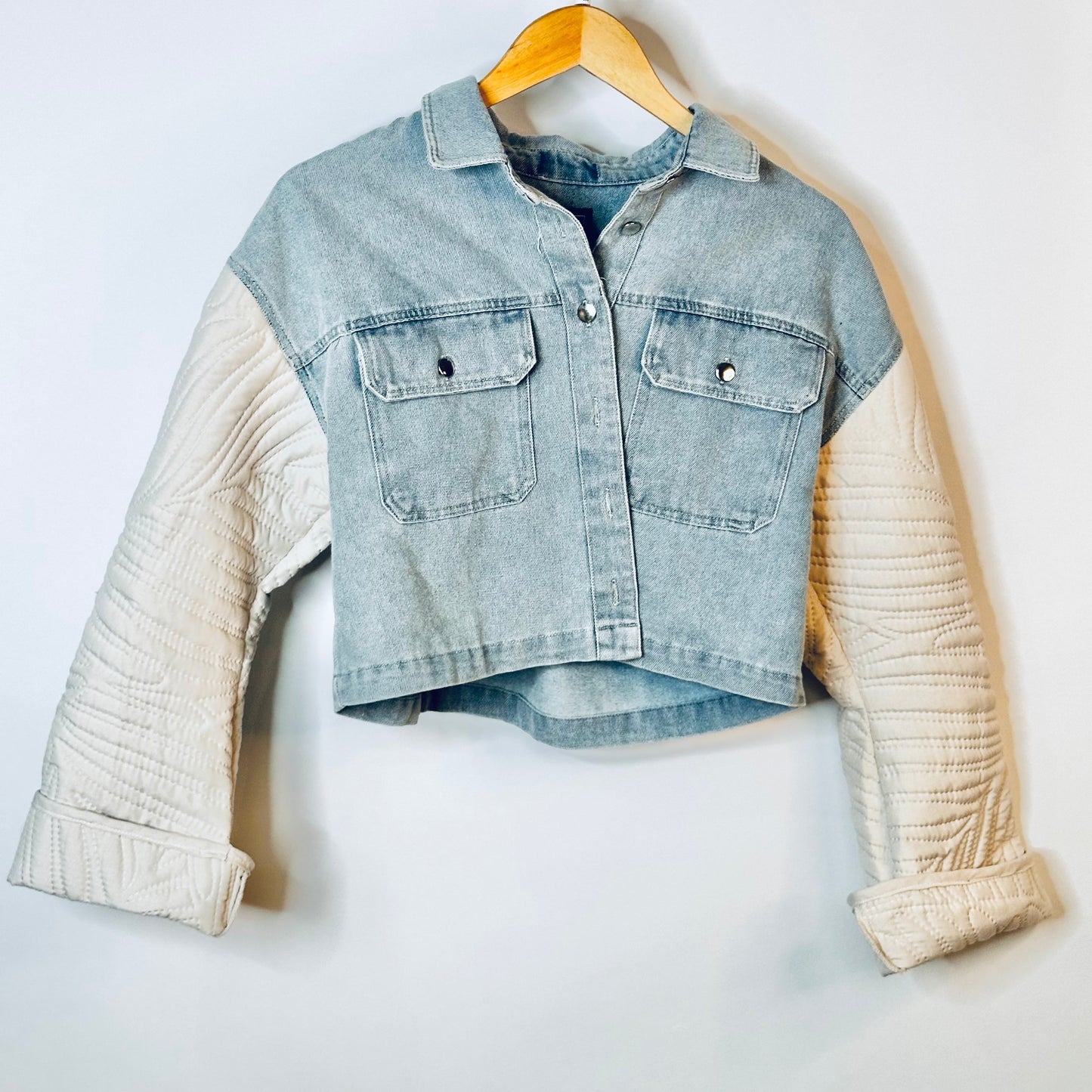 boxy crop denim + quilt jacket