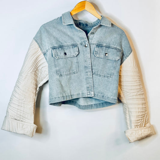 boxy crop denim + quilt jacket