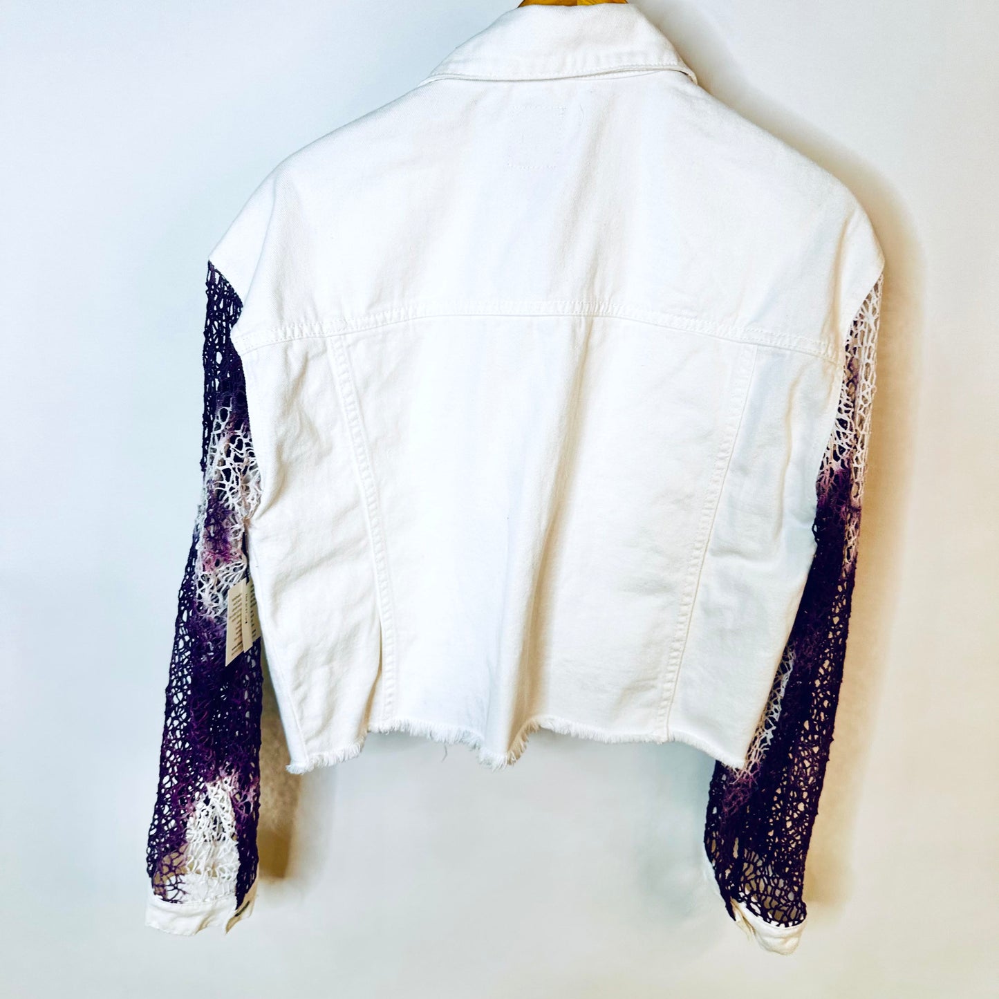 purple + white tie dye lace white denim jacket