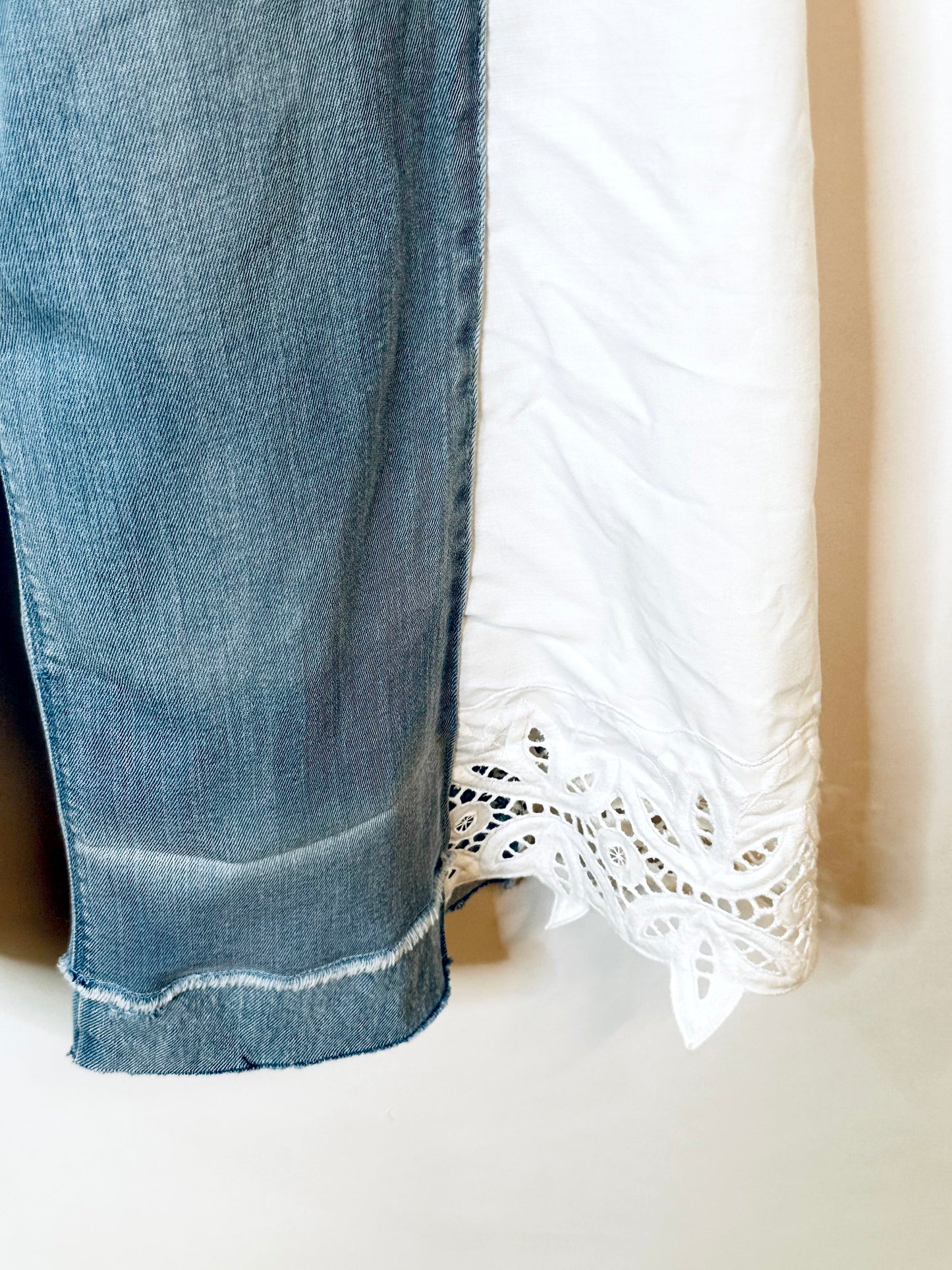crisp white lace edged denim bells [10/30]