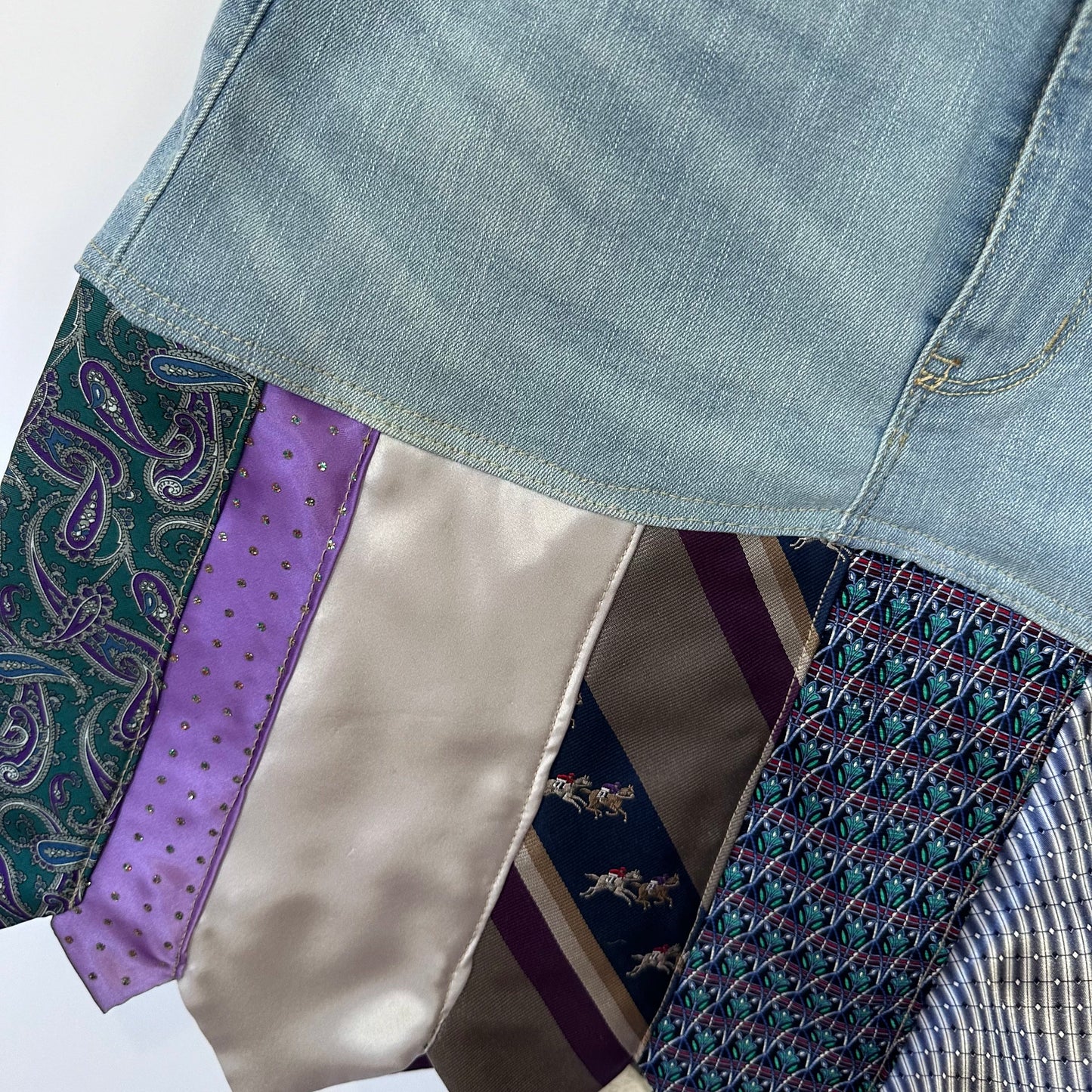 distress denim meets purple power tie skirt, (size 5)