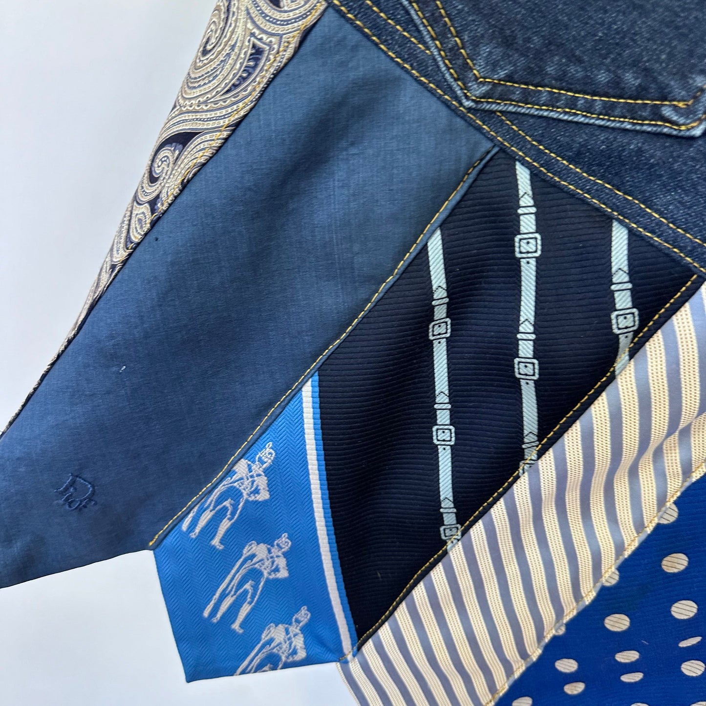 shades of blues denim + tie skirt, (size 12)
