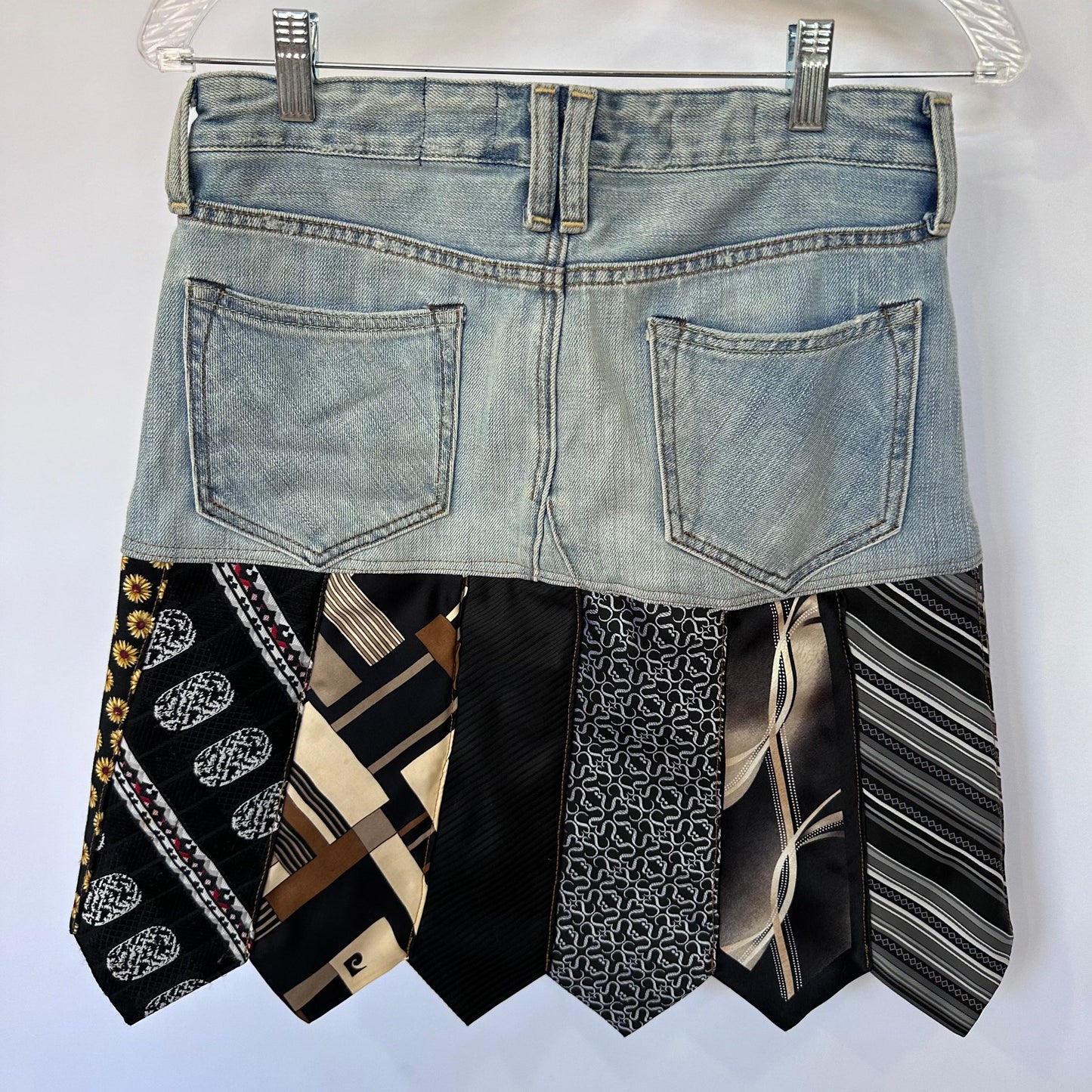 denim + black tie skirt, (size xs)