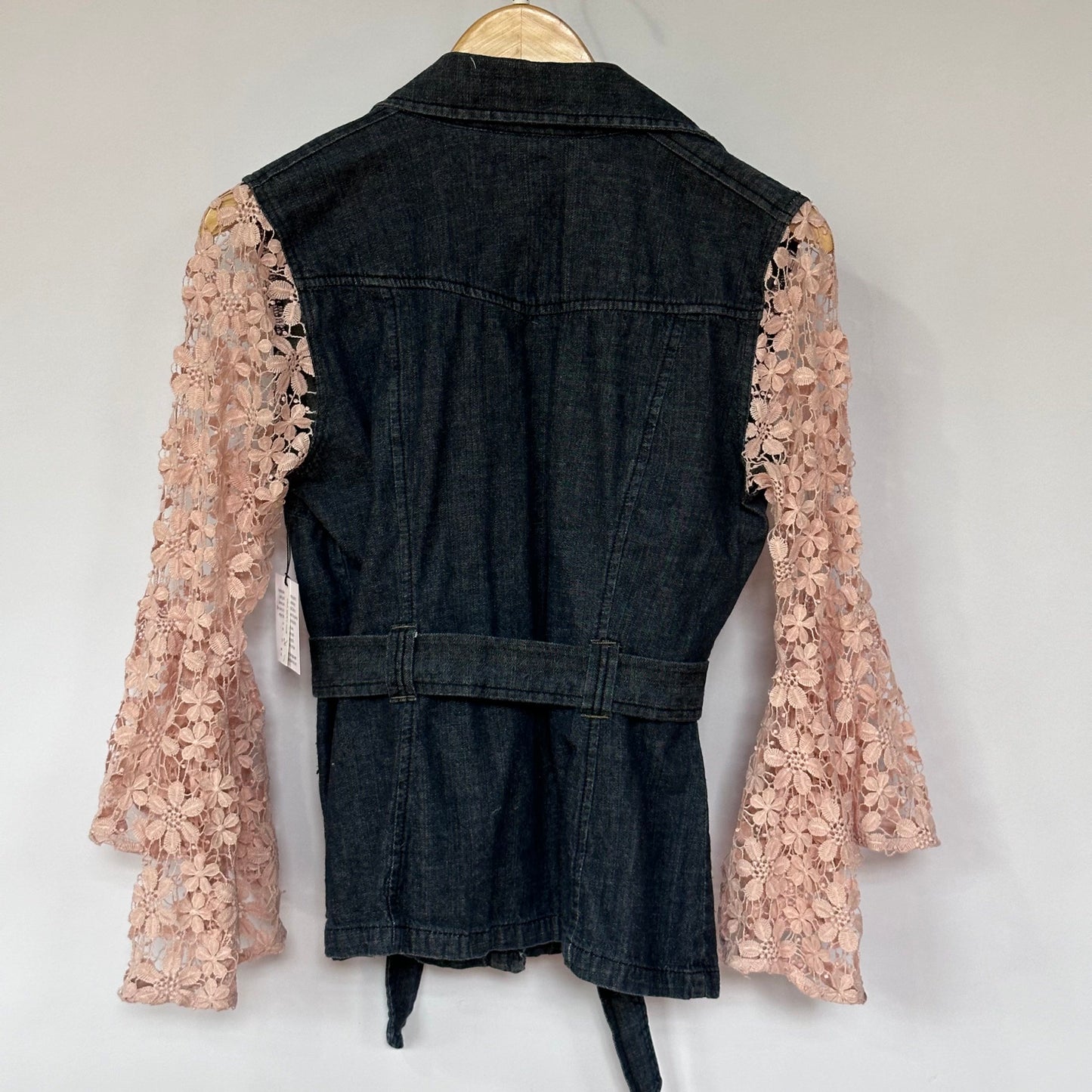 sassy lace + dark denim trench style jacket