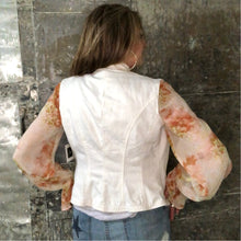 Load image into Gallery viewer, feminine tailored floaty sleeve + white denim jacket
