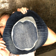 Load image into Gallery viewer, fun shades of blue denim reversible sun hat
