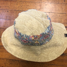 Load image into Gallery viewer, fun gray floral + gold embossed denim reversible sun hat

