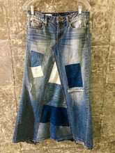 Load image into Gallery viewer, distressed torn denim patch fun maxi skirt, (size 28)

