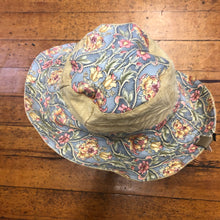 Load image into Gallery viewer, fun gray floral + gold embossed denim reversible sun hat
