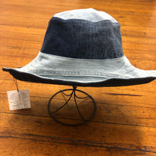 Load image into Gallery viewer, fun shades of blue denim reversible sun hat
