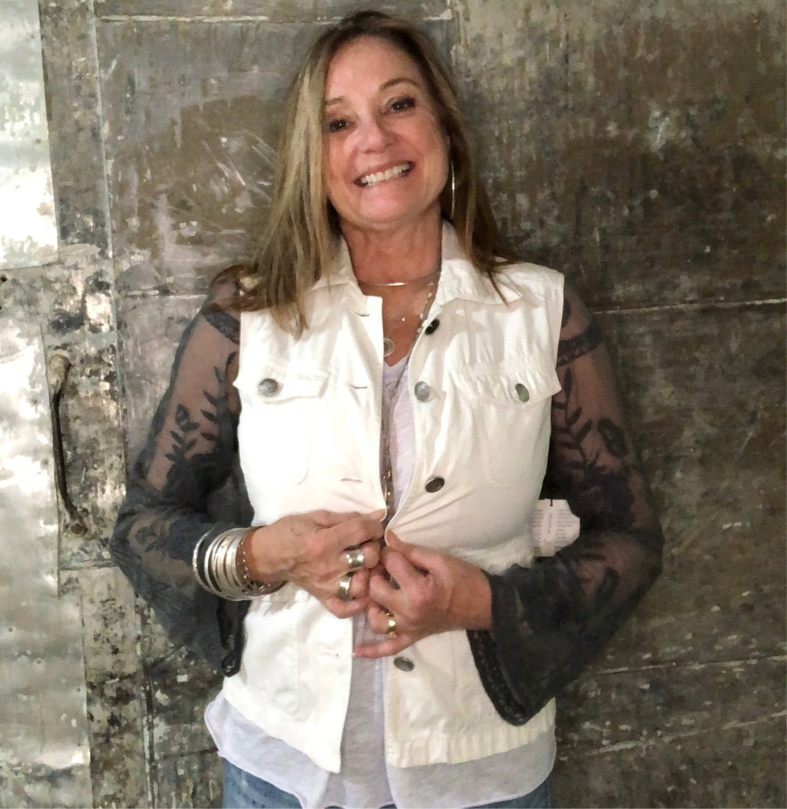 charcoal lace + white safari jacket