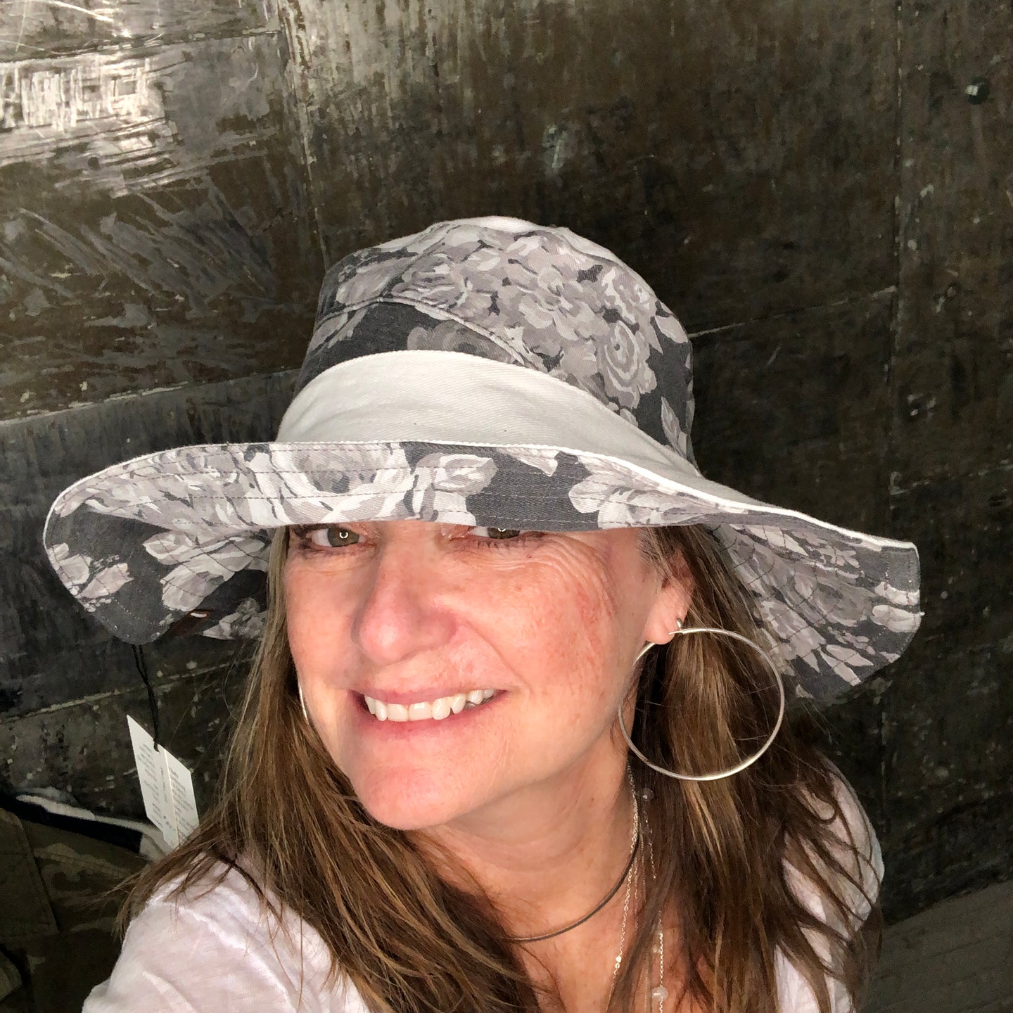 fun gray floral + white denim reversible sun hat