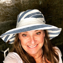 Load image into Gallery viewer, summer stripe + white denim reversible sun hat
