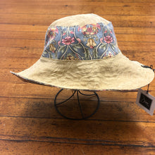 Load image into Gallery viewer, fun gray floral + gold embossed denim reversible sun hat

