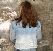 Load image into Gallery viewer, powder blue textured fringed bell + distressed boxy jacket
