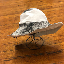 Load image into Gallery viewer, fun gray floral + white denim reversible sun hat
