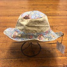 Load image into Gallery viewer, fun gray floral + gold embossed denim reversible sun hat
