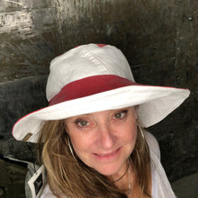 Load image into Gallery viewer, nantucket red + white denim reversible sun hat
