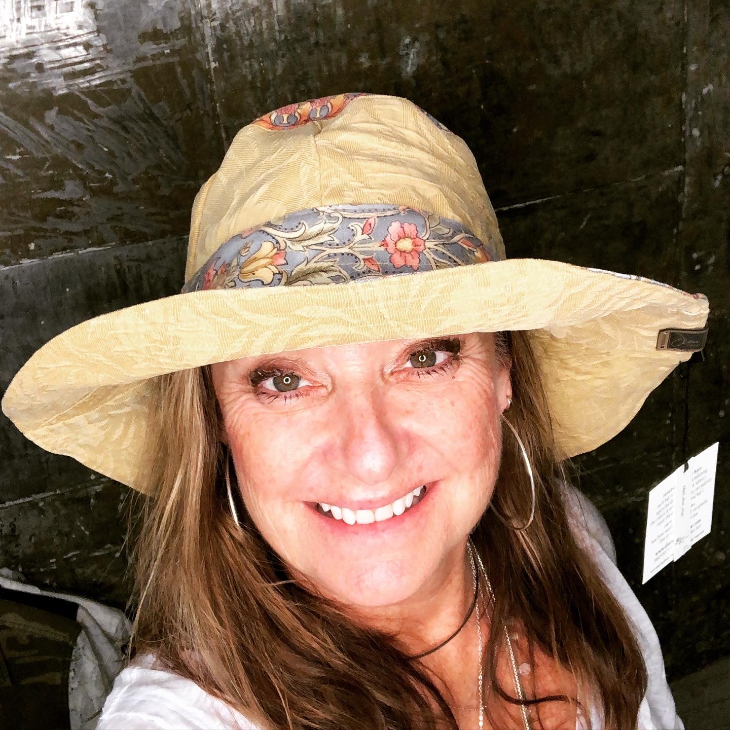 fun gray floral + gold embossed denim reversible sun hat