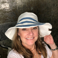 Load image into Gallery viewer, summer stripe + white denim reversible sun hat

