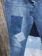 Load image into Gallery viewer, patch distressed denim maxi skirt, (size 30)
