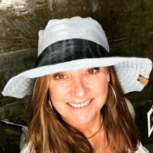 Load image into Gallery viewer, fun shades of blue denim reversible sun hat
