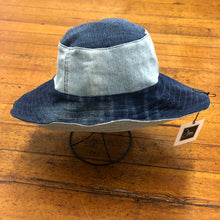 Load image into Gallery viewer, fun shades of blue denim reversible sun hat
