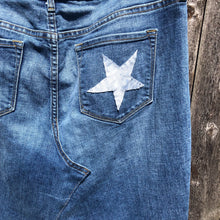 Load image into Gallery viewer, patch distressed denim maxi skirt, (size 30)
