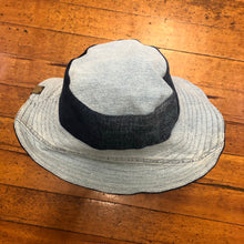 Load image into Gallery viewer, fun shades of blue denim reversible sun hat
