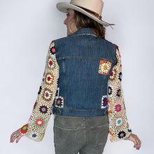 Load image into Gallery viewer, colorful granny square denim jacket
