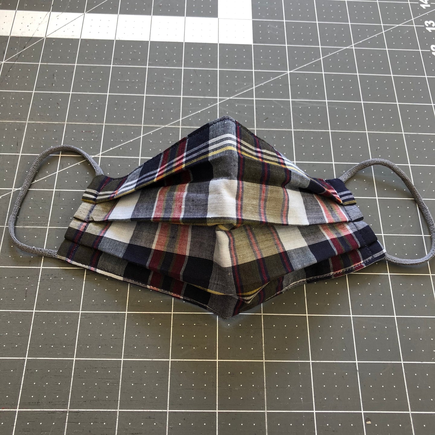 navy, white, taupe + cranberry plaid cotton face mask